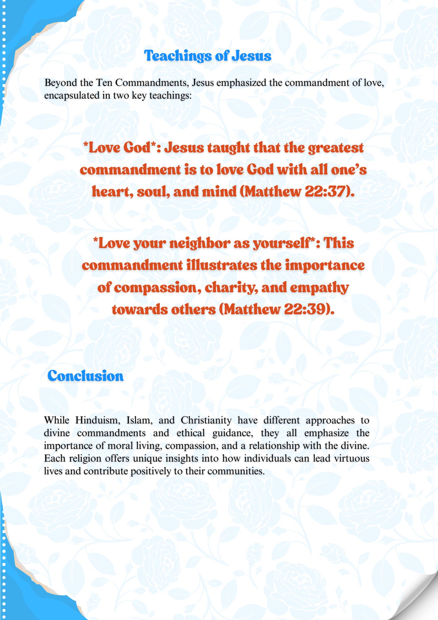 BEATITUDES - COMMON FACTORS IN THE THREE RELIGIONS THE COMMANDMENTS IN THE THREE RELIGIONS (4)