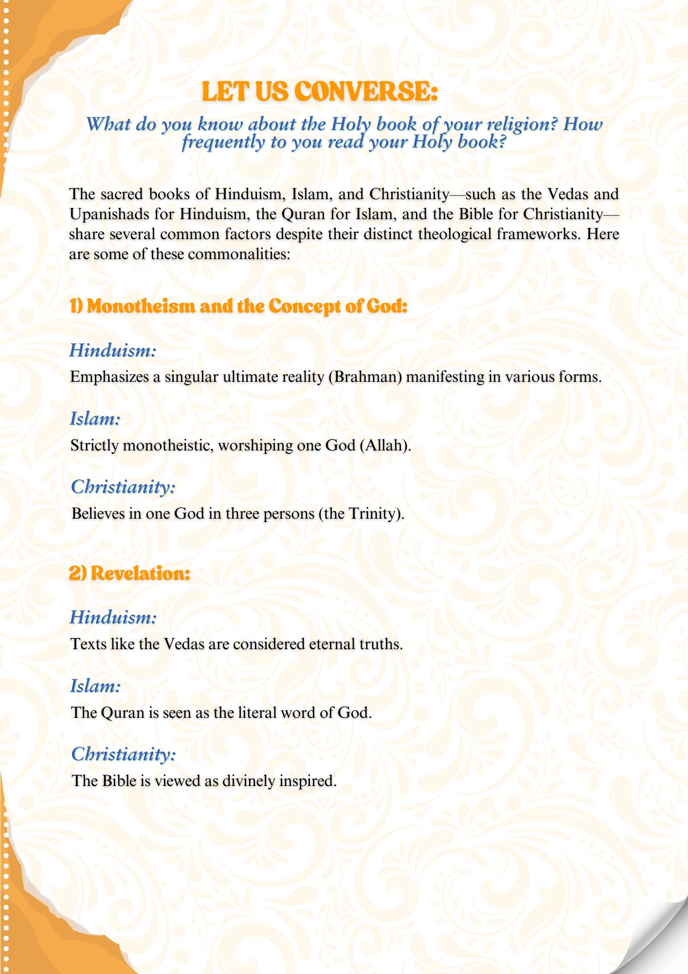 COMMON FACTORS IN THE THREE SACRED BOOKS